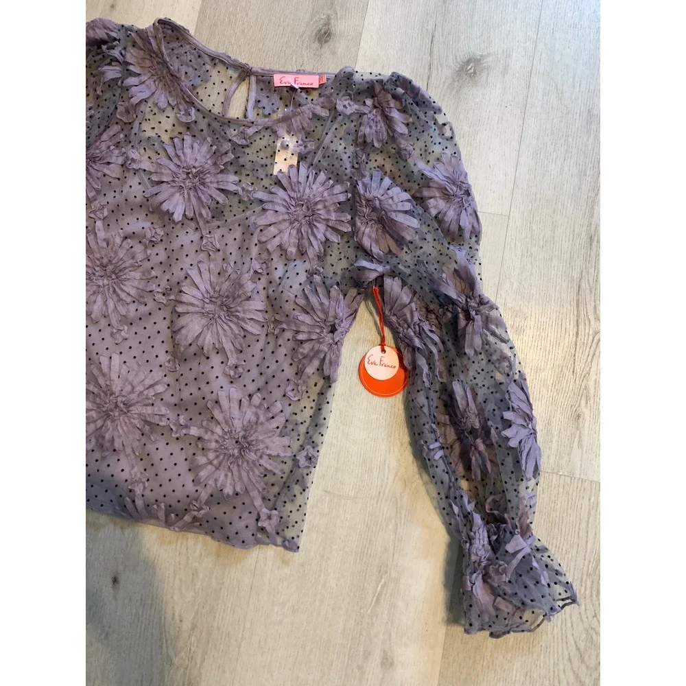 Eva Franco Anthropologie Lavender 3D Floral Polka Dot Mesh Top Camisole Set L